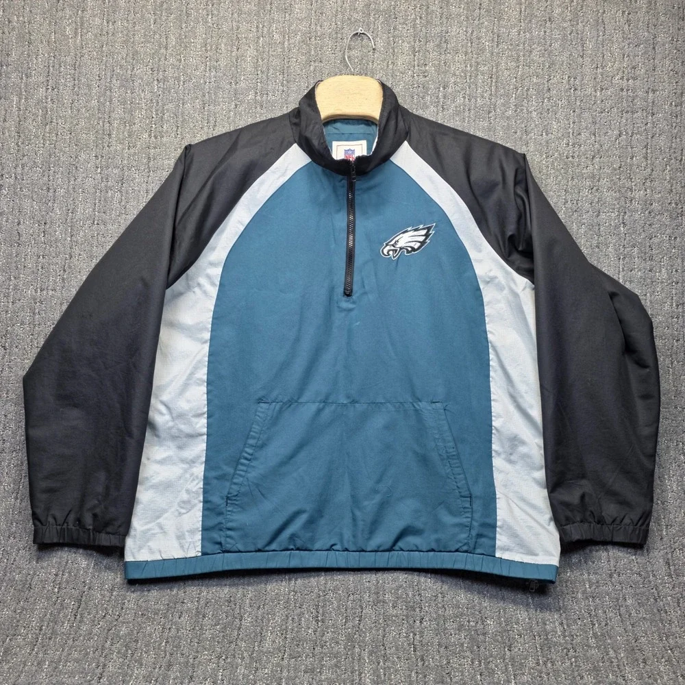 Philadelphia Eagles Windbreaker Jacket Mens 2XL 1/4 Zip Pullover Embroidered NFL